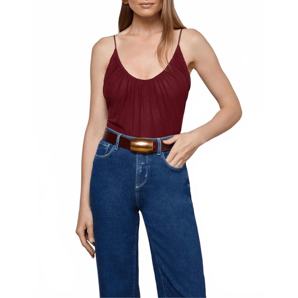 NEW L'AGENCE gelina ruched bodysuit in black cherry